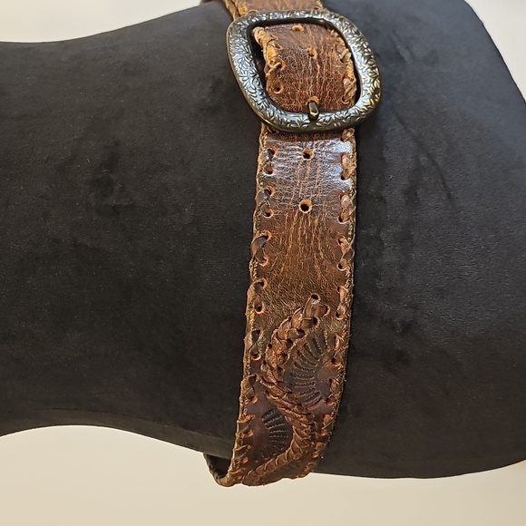 Accessories - Hand Tooled Leather Belt Y2K Hippie Vintage